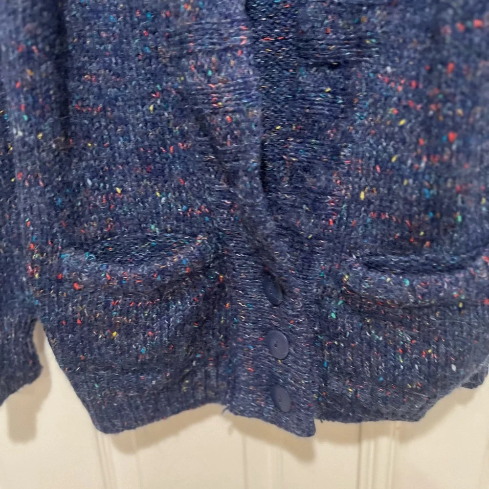 VNTG  Women's Small Blue Multi Color Knit Cardigan Sweater Scandi Grama‎ Preppy